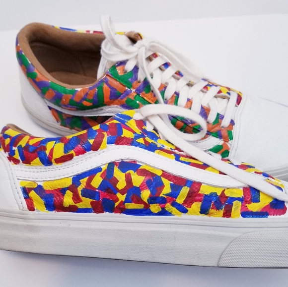 Vans Old Skool Leather Custom Painted Lace Up Sneakers, Size 11 - Picture 5 of 16